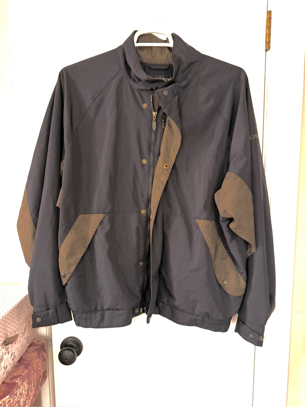 FootJoy Water Resistant Black Rain Jacket with Brown plaid Trim